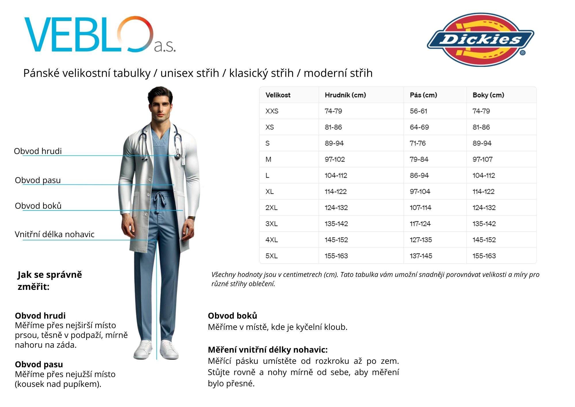 Pánská,unisex vel. tabulka - spodní část těla Dickies
